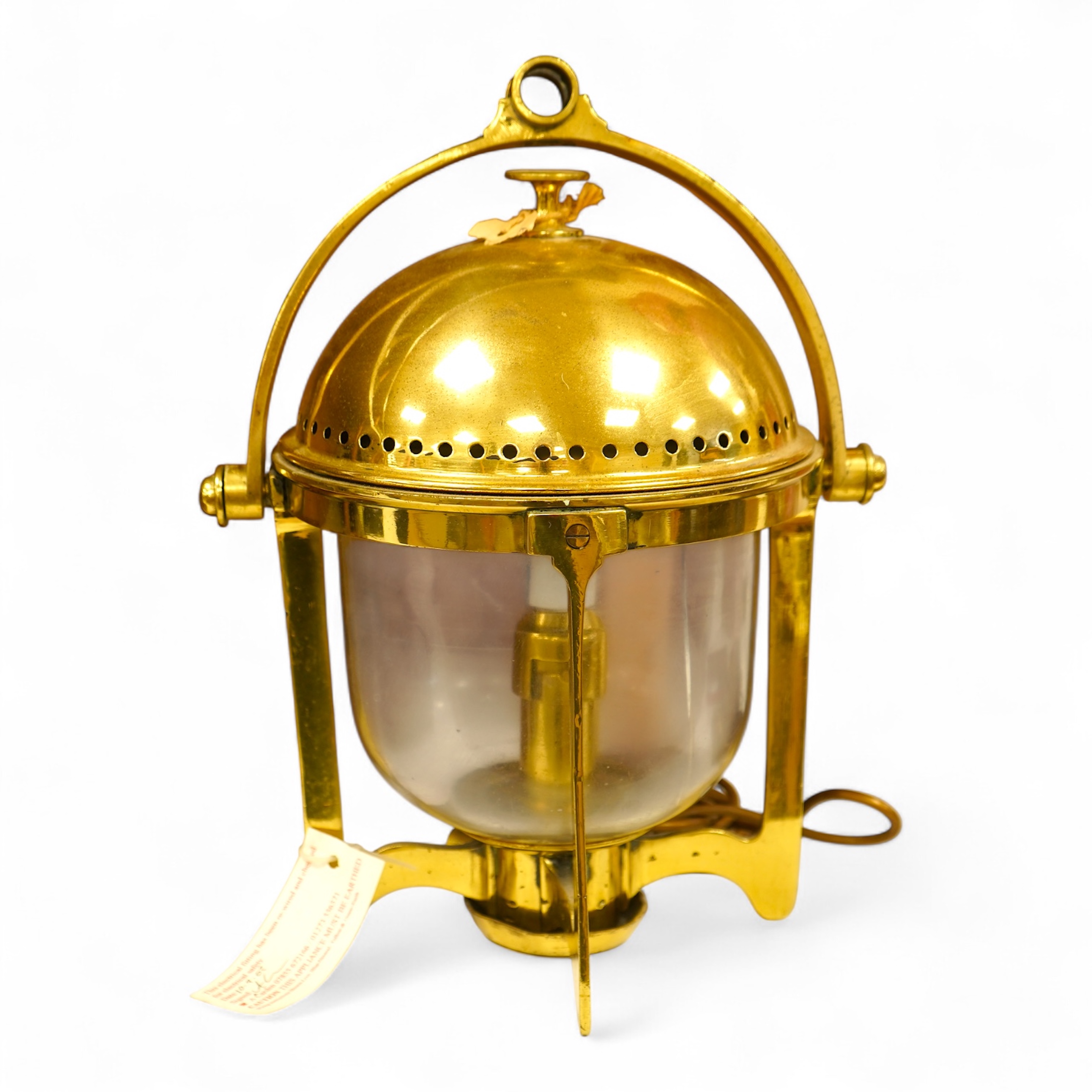 A brass ship's lamp on gimble, 41cm high